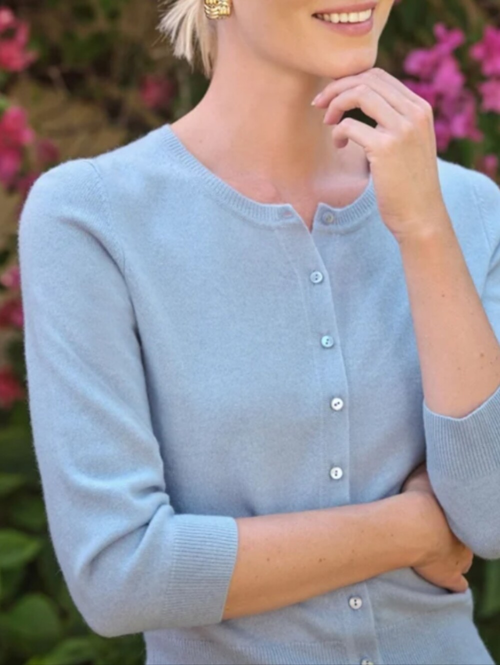 NEW PURE Collection Cropped Cashmere Cardigan In Frosted Blue